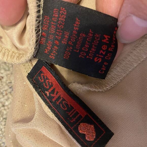 FirstKiss Y2K Dress Sz M Babydoll Fairy Metallic Gold Mini Spaghetti Strap Bow - Picture 4 of 9